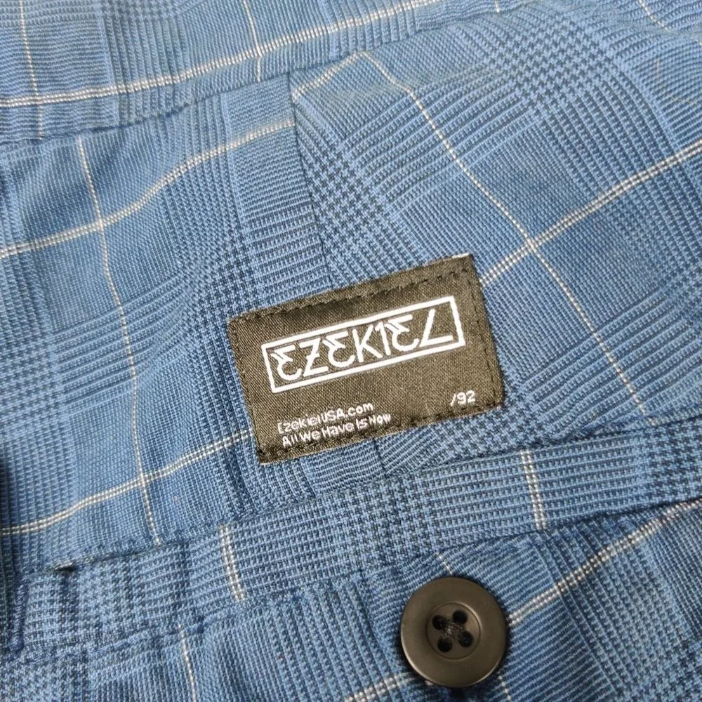 Ezekiel Men's Shorts flat front skate beach cotton blue houndstooth plaid sz 34